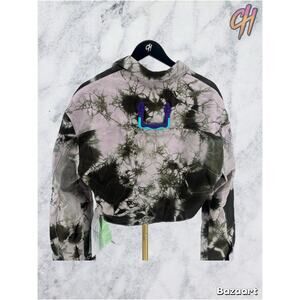 OFF-WHITE Tie-dye Twist-front Leather Shirt Military Lilac SZ 40 (MSRP: $1945)